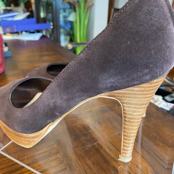 BAKERS Sz 8B Brown Suede Open-toe wood heel & Platform Pump - Picture 3 of 8